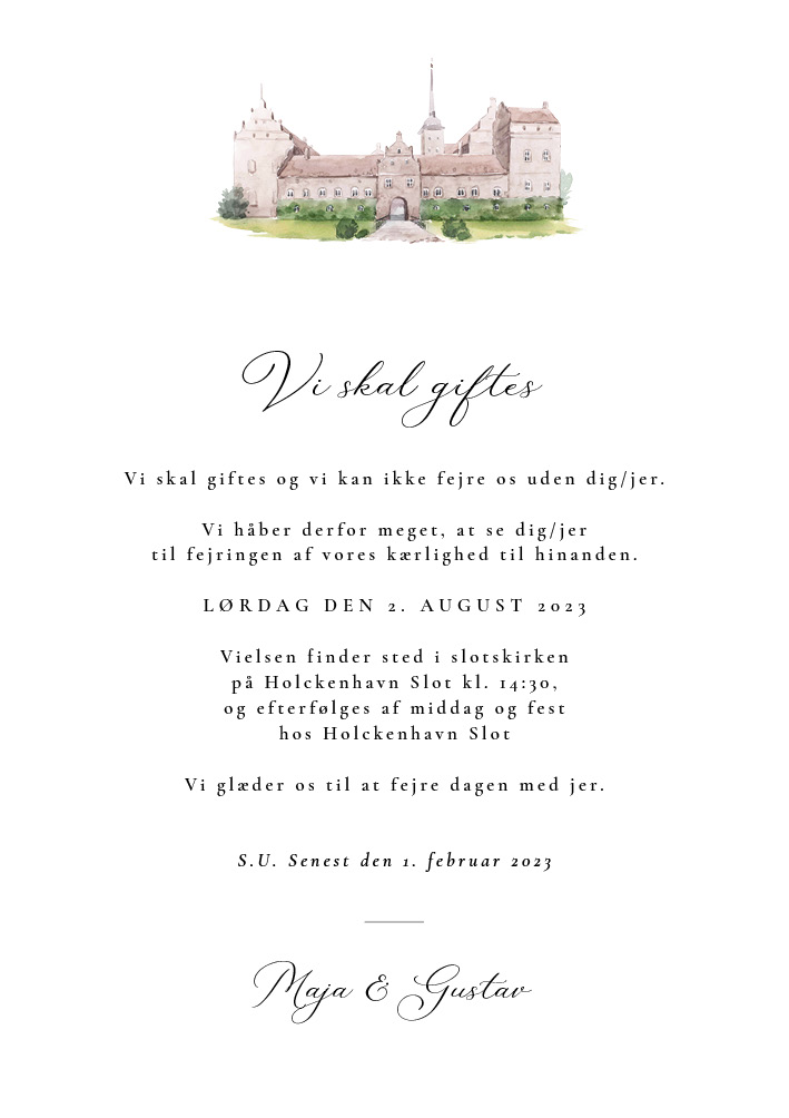 Invitationer - Holckenhavn Slot Akvarel Bryllupsinvitation